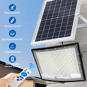 200W LED Solar Flood Lights, 10000MAH Flood Light Outdoor IP66 Waterproof with Remote Control Security Lighting for Parking Lot, Yard, Garden, Swimming Pool, Pathway, Solar Floodlight