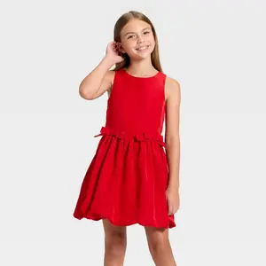 Girls' Short Sleeve Bubble Hem Dress - Cat & Jack Wine Red XS
