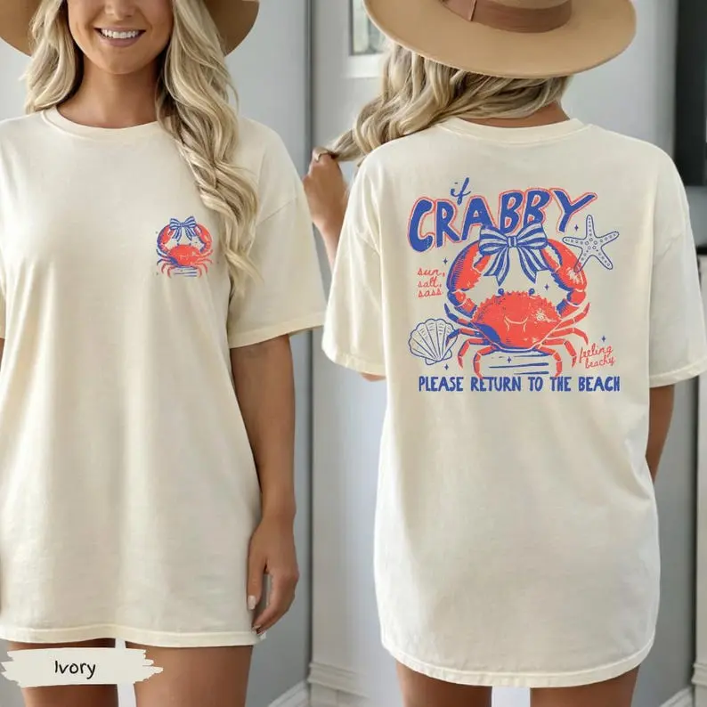 If Crabby Return To Beach Summer 2 Sided Comfort Colors T-Shirt, Summer Vacation Tee Tshirt, Retro Summer Graphic Tee, Vintage Beach Shirt, Beach Shirt