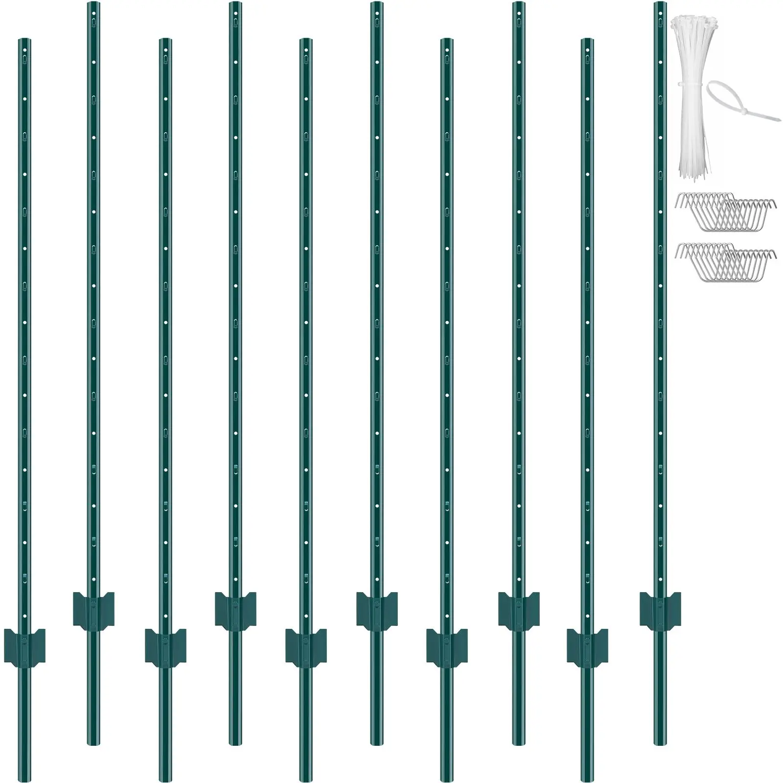 【SummerFinds】VEVOR 5 Feet Fence Post,  , 10 Pack T-Post Heavy Duty Metal Fence Posts, Sturdy Steel Fence Stakes for Garden Yard, Lawn, Farms and Outdoor Wire Fencing, Green