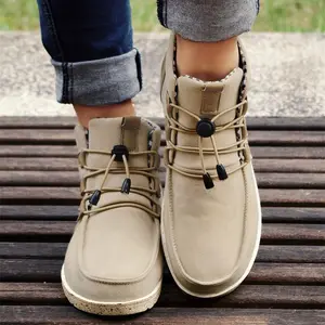 Women’s high-top sneakers/boots, plaid round-toe drawstring shoes, casual warm short boots