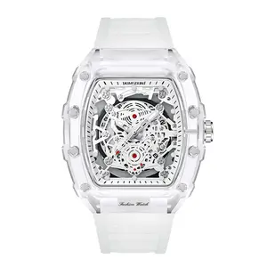 Men's Luxury Barrel-shaped Transparent Waterproof Quartz Watch for Outdoor, Back to School, Parties, Daily & Fall. Ideal Birthday, Gift with Box.