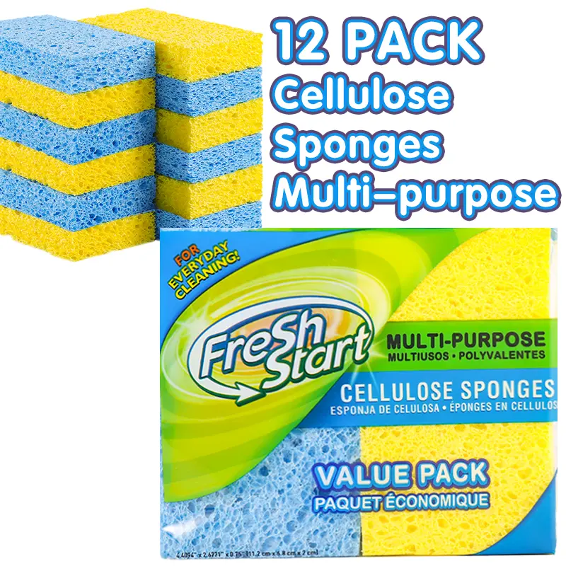 Non-Scratch Absorbent Cellulose Dish Sponges, Double-Sided Kitchen Cleaning Supplies with Tough Scrubbing Pad