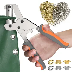 NEU MASTER Grommet Tool Kit 3/8 Inch Grommets Eyelet Plier Set Eyelets Handheld Eyelet Kit Hole Punch Pliers Grommet Press Kits for Fabric Tarps Leather Grommets Metal Ergonomic Handle Double Lever Mechanism Hardware