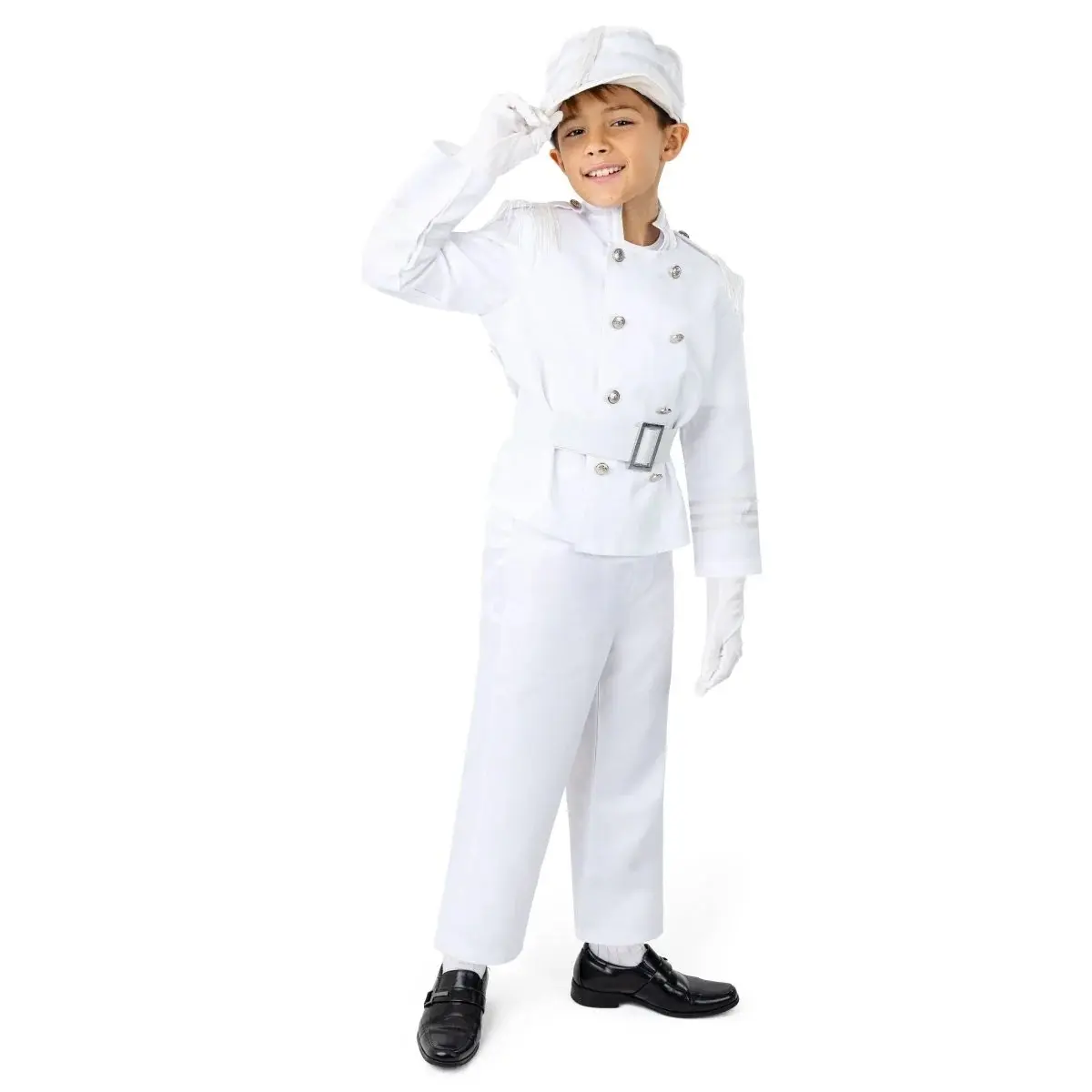 212 MAIN White Elegant Pet Marching Band Uniform Costume - Medium Size (School Age 8-10), Matching Jacket with Buttons & Fringe, Pants with Belt, Machine Washable for School Use