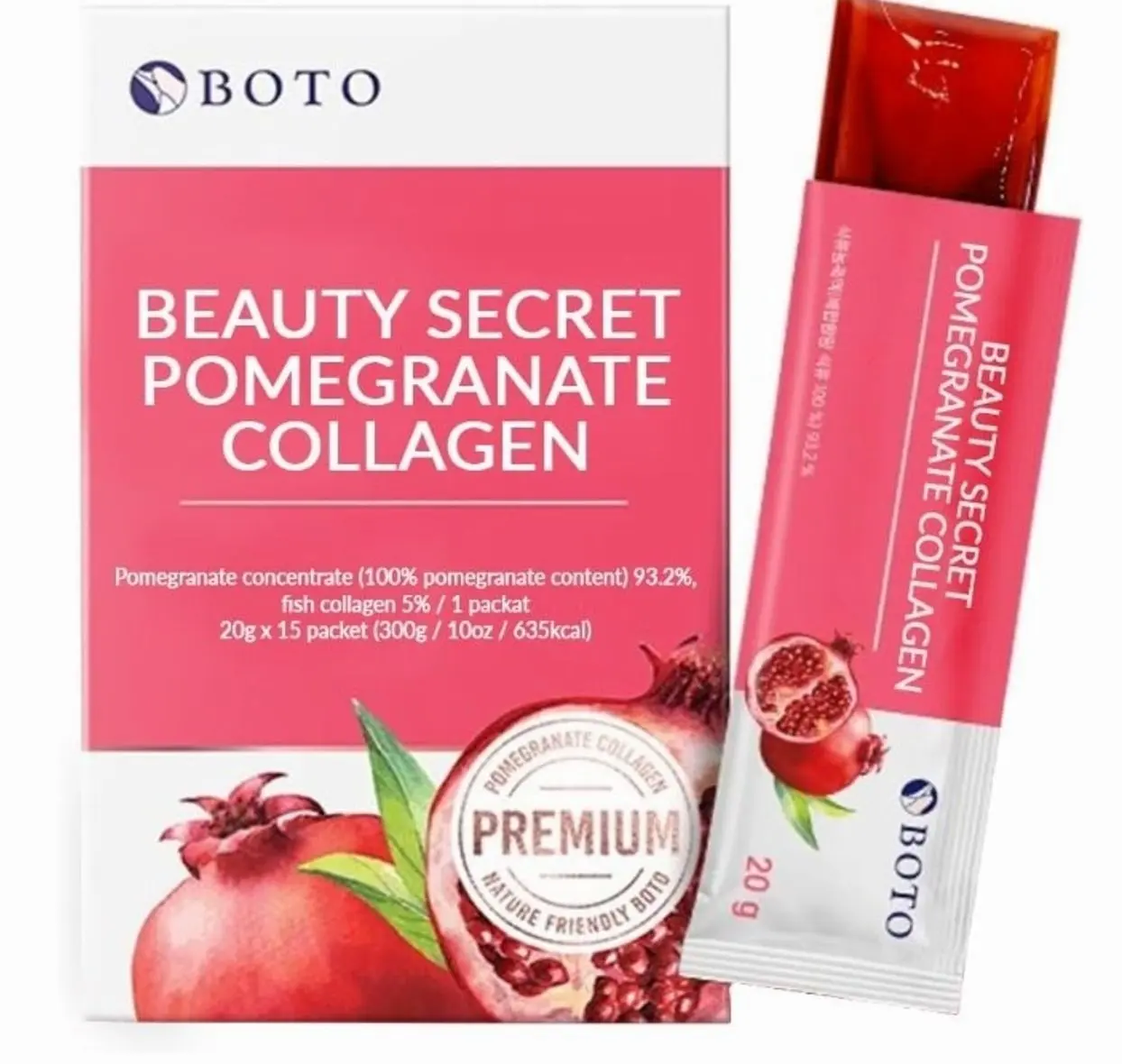 Beauty Secret Pomegranate Collagen 20g - Korean Beauty Collagen Jelly Stick, Low Molecular Fish Collagen, Pomegranate Flavored - Packs of 15