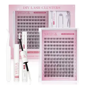 YOULUCK Vivid Lashes Upgrade DIY Lash Clusters Flawless Soft Natural Texture Gentle Long Lasting Waterproof Glue Ultra Thin Band Bond Seal Remover Makeup for Girls Beginner Friendly