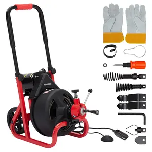 GARVEE Electric Drain Cleaner Machine with 75 Ft x 1/2 Inch Cable, Includes 6 Cutters and Gloves, Auto Feed Commercial Sewer Snake for Clearing 2 to 4 Inch Pipes Efficiently