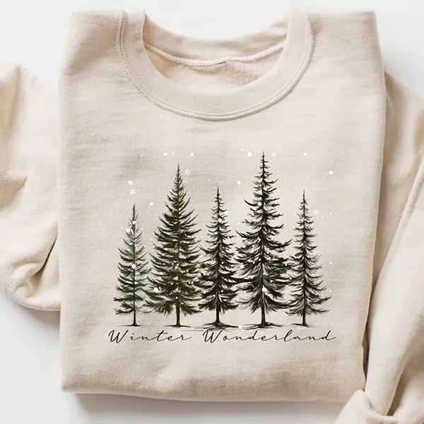 Winter Wonderland Christmas Sweatshirt, Cozy Holiday Sweater, Christmas Tree Crewneck, Festive Winter Pullover, Snowy Forest Christmas Gift