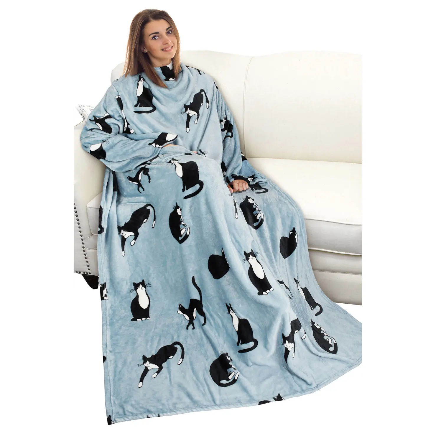 Catalonia Wonder Cat Wearable Blanket with Sleeves and Pocket, Soft Comfy Fleece Snuggy Wrap Throws Blanket Robe for Women and Men
