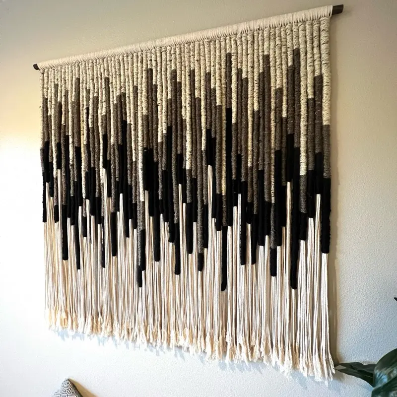 KAI - Handcrafted Macrame Wall Hanging - Geometric Design with Natural and Black Yarn - Boho Decor for Living Room or Bedroom