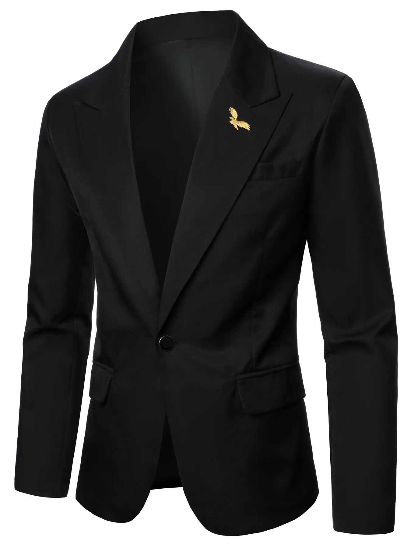 Men's Casual Aesthetic Woven Plain Formal Suit Jacket Blazer Coat Long Sleeve with Eagle Embroidery, One Button Pocket Design, Fitted Style for All Seasons, Perfect for Weddings & Events Formal Wear