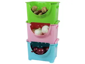 Basicwise QI003215.3 3-Piece Stackable Plastic Storage Boxes, Multi-Color Home Organizer Container Set