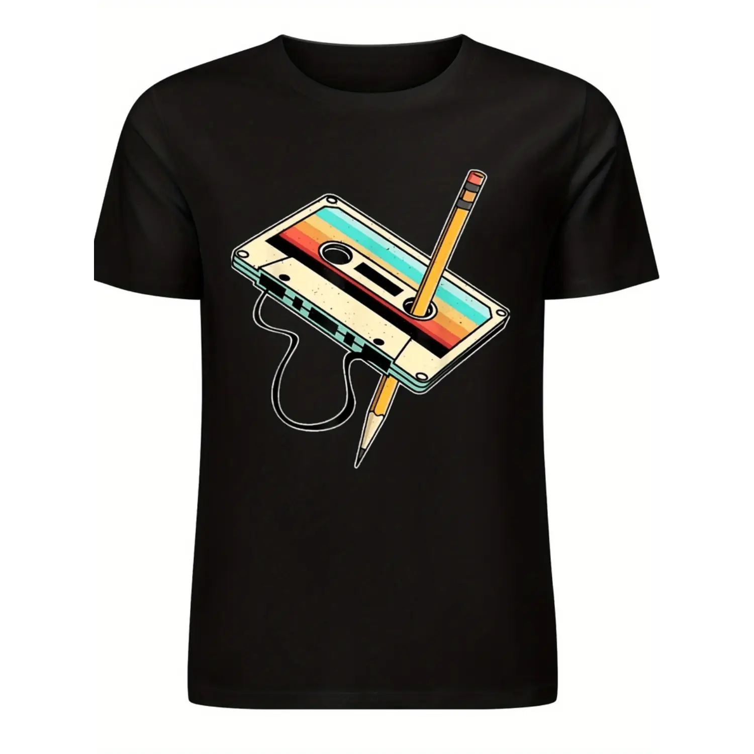 Men's 100% Cotton Short-Sleeve Crew Neck T-Shirt - 80s Cassette Tape Retro Nostalgic Music Top, All Sizes Available, All Seasons Menswear