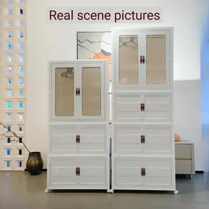 Viral Aesthetic Storage Organizer – Stackable Storage Bins with Wheels, Folding Cabinet with Magnetic Door for Closet, Bedroom & Kitchen