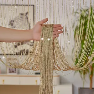 Pearl Decorative Door Curtain, Living Room Partition Line Curtain, No Drilling Silver Color Fringe Curtains, Pole Pocket Design, Tassel Decor Curtain, Beaded Curtains