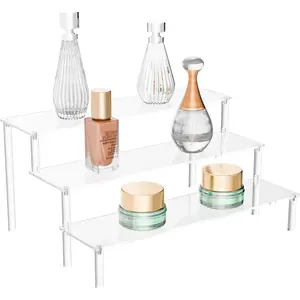 Display Risers Stand ,3 Tier Shelf for Perfume Organizer,  POP Figures, Cupcake Display, Amiibo, , and Desserts Holder  Shelves for Vendor Booth, Collections, Countertop (Clear, 3 Tier)