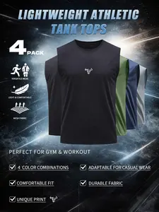 4-piece Summer Men's Muscle Shirt: Black, Grey, Green, and Navy Blue Bull Head Printed Tank Top - Mesh Fabric, Suitable for Exercise, Running Training, Aerobics, Casual Sports Street Wear