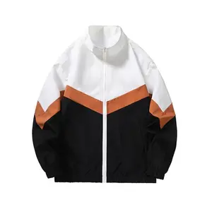 Men's Colorblock Zip Up Pocket Jacket, Regular Fit Casual Long Sleeve Funnel Neck Outerwear for Spring & Fall, Men's Clothes for Daily Wear