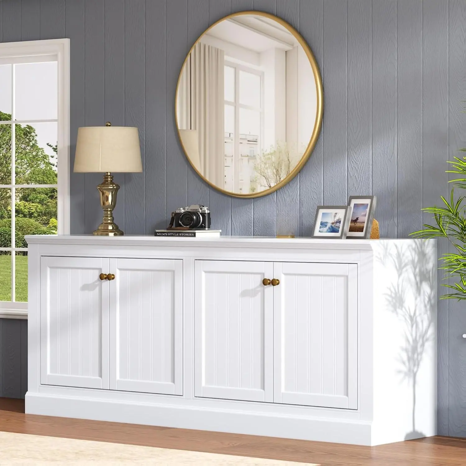 [SummerSale] AMERLIFE 72" Farmhouse Sideboard Buffet Cabinet with Barn Doors, Storage Console Table with Adjustable Shelves, Coffee Bar/TV Stand for Living Room, Kitchen, Entryway, White,Black,Green