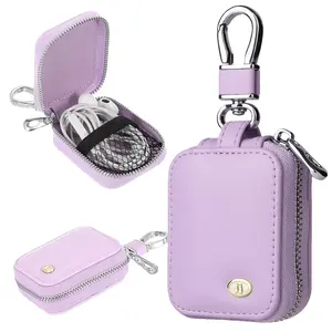 HISTORYOO Earphone Case for AirPods 4/3/ 2/1/ AirPods Pro 3 with Carabiner, PU Leather Zipper Pouch Bag with Mesh Pocket, Travel Storage Bag for Wireless Earbuds, Wired Earphones and Charging Cables, Wired Headphone & USB Cable