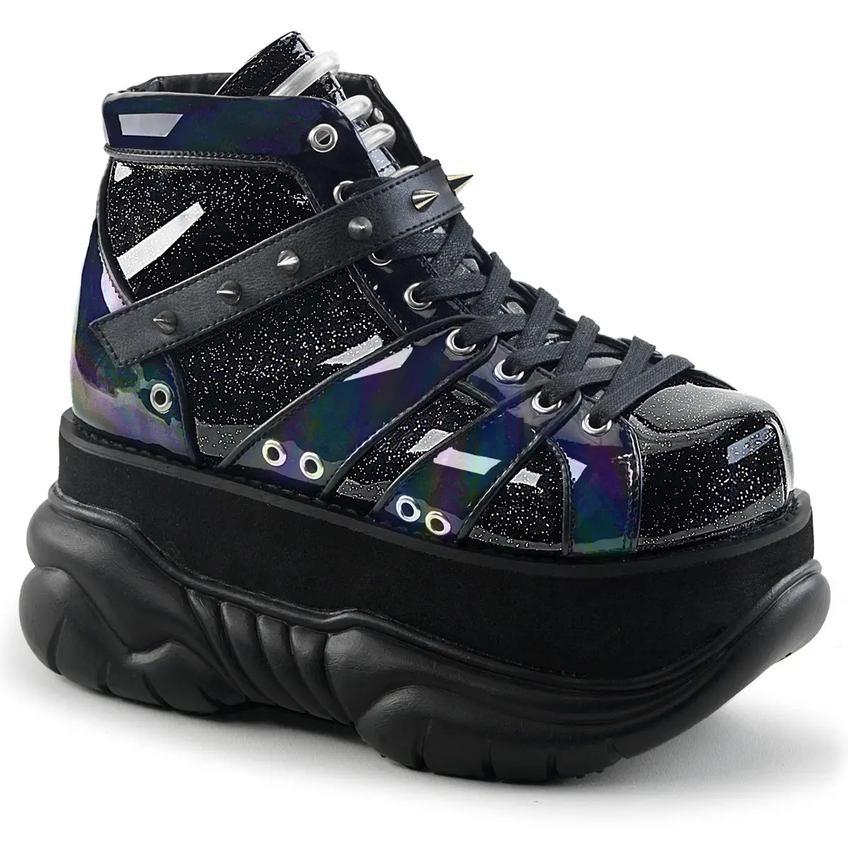 Demonia Men's Neptune-100 Black Glitter-Silver/Vegan Leather Ankle Boots