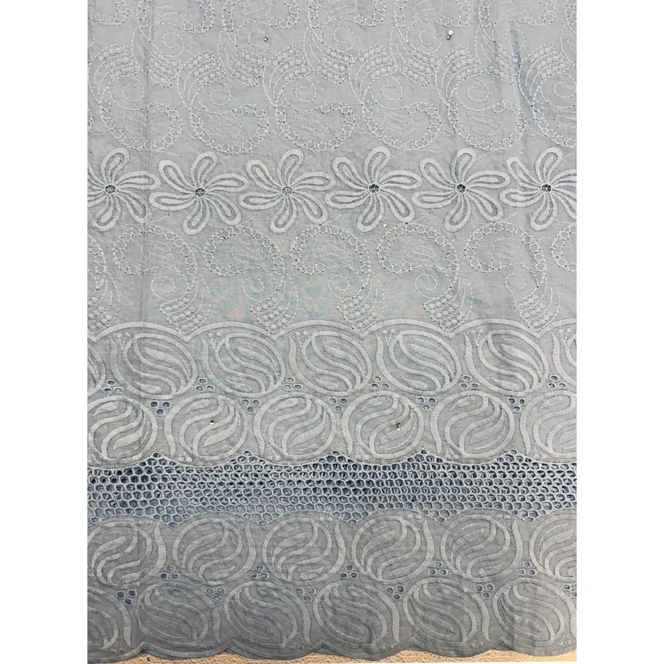 Swiss Voile Lace Fabric, Light Blue 100% Cotton with Shimmering Tiny Stones, 5yd Piece for African Wedding Attire, Cotton Lace
