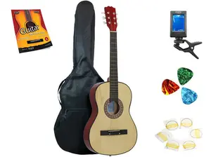 Star Acoustic Guitar 38 Inch with Bag, Tuner, Strings, Picks and Beginner's Guide, Natural