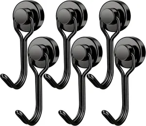 Magnetic Hooks, 30lbs+ Magnetic Hooks for Cruise Cabins, Magnet Hooks Heavy Duty for Fridge, Swivel Swing Hooks for Kitchen, Grill, Garage, Cruise Ship Essentials 6 Pack (Black)