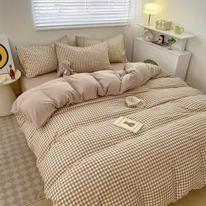 Minimalist Plaid Print Sheet Set, Soft Comfortable Bedding, Ideal for Bedroom & Guest Room Decor, 2/3 Piece Set, Soft Bedding Sets, Bed Sheets Set