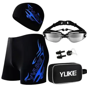 Swimming Protective Gear Set - Large Size Men's Fashionable Hot Spring Swimming Trunks, Men's Swimwear, Water Goggles, Cap Set, Swimming Equipment, Swimming Earplug, Swim Kit