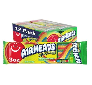 Airheads Xtremes Belts, Rainbow Berry Flavor, Sweetly Sour Candy, Non Melting, Bulk Movie Theater and Party Bag, 3 Ounce (Pack of 12)
