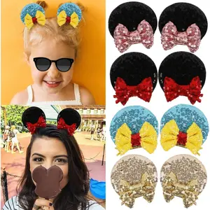 SQ-HDW180 Mouse Ears Hair Bows Clips Glitter Mice Ears Pack Cute Hair Bow Hair Accessories for Women Costume Birthday Party Favor Vacation Halloween Christmas Decoration