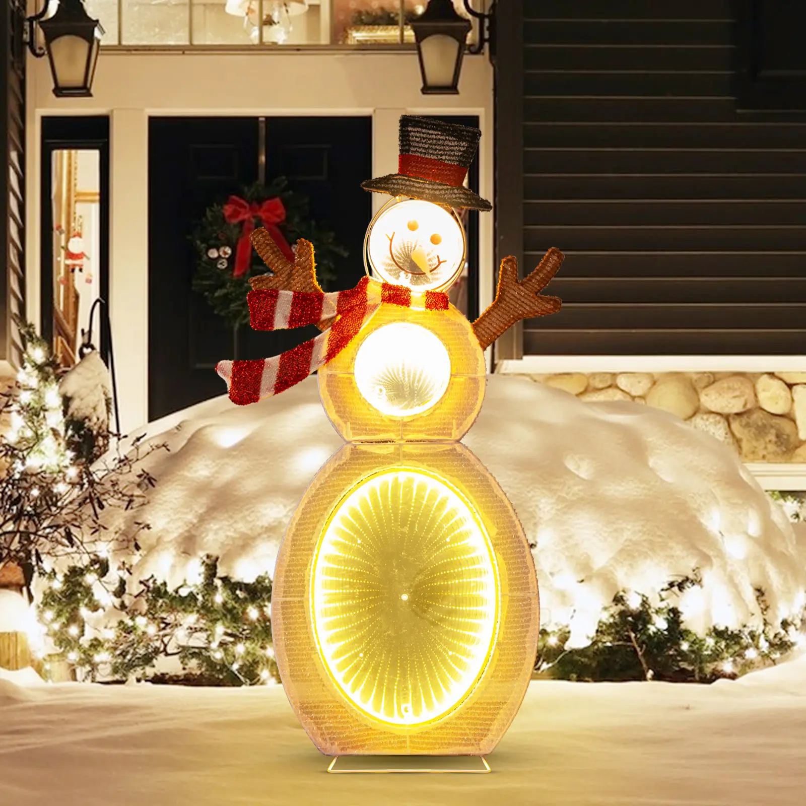 COSTWAY - 2.6 Feet Lighted Snowman with LED Lights and Metal Stand