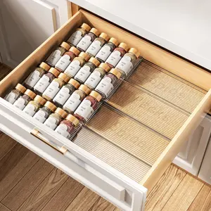 Expandable Acrylic Spice Drawer Organizer, 2 Sets 4 Tier Clear Kitchen Seasoning Rack, Kitchen Storage Organizer for Home Dining Room, for Drawer Organizer Cabinet