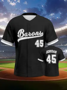 Vintage Baseball Jersey Jordan #45 Barons Shirt, Jersey Shirts, Sporty Loose-Fitting All over Print, Unisex Casual Wear for All Seasons