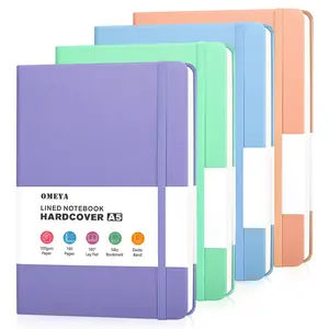 [4 Pack] OMEYA A5 College Ruled Notebooks, Premium Hardcover Leather Lined Journal for School & Work, 100GSM Thick No-Bleed Paper, Bulk Office Supplies Gift Set for Men Women Students, Everyday Note Taking (Aesthetic Colors)
