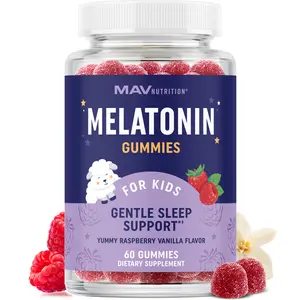 MAV Nutrition Kids Melatonin Vitamin Gummies, 1 mg Gentle Sleep Support with Herbal Blend, Non-Habit Forming for Ages 4+, Raspberry Vanilla Flavor, Vegan, Gluten-Free, Non-GMO, 60 Ct