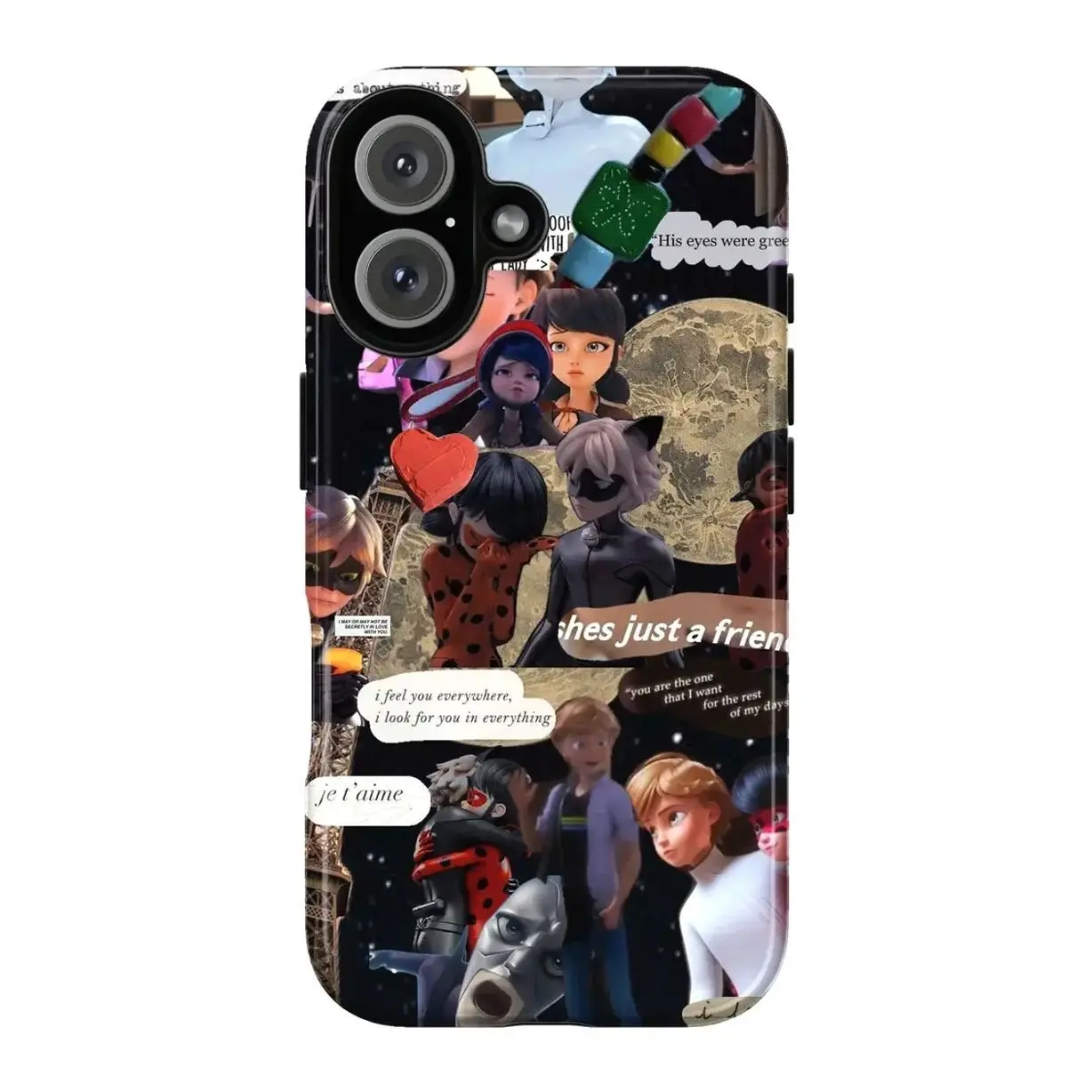Miraculous Ladybug & Cat Noir Collage Phone Shell, Durable Phone Accessory with Character Poses, Parisian Themes, Fashionable Vibes, Collector Gift, Shock Resistance for iPhone 11-17 Pro Max/Plus & Samsung Galaxy S23-25