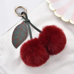 1 pc Cute Fluffy Cherry Keychain Soft Pompom Keychain The perfect accessory for your car or handbag Bag hanging ornaments, Stylish Keychain, Fuzzy Keychain
