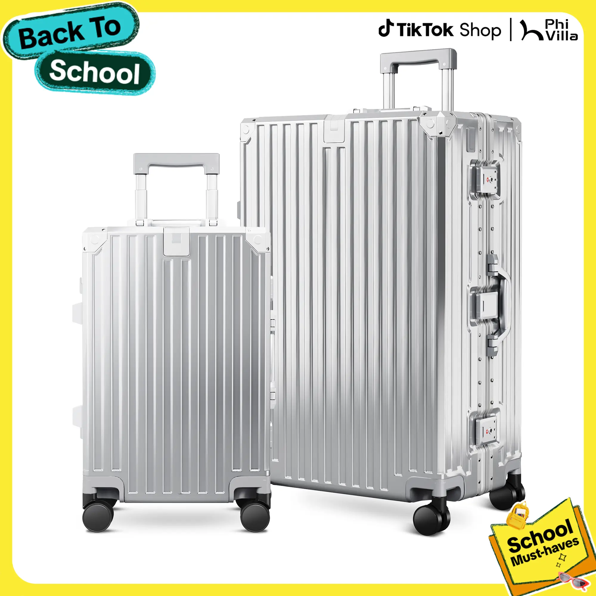 PHIVILLA 20/24/28 Inch Aluminum Frame Checked Luggage, Zipperless Suitcase | 3-layer PC Hard Shell Premium Protection with TSA Lock, USB Charging,Cup Holder and Spinner Wheels for Long Vacations, Back to School