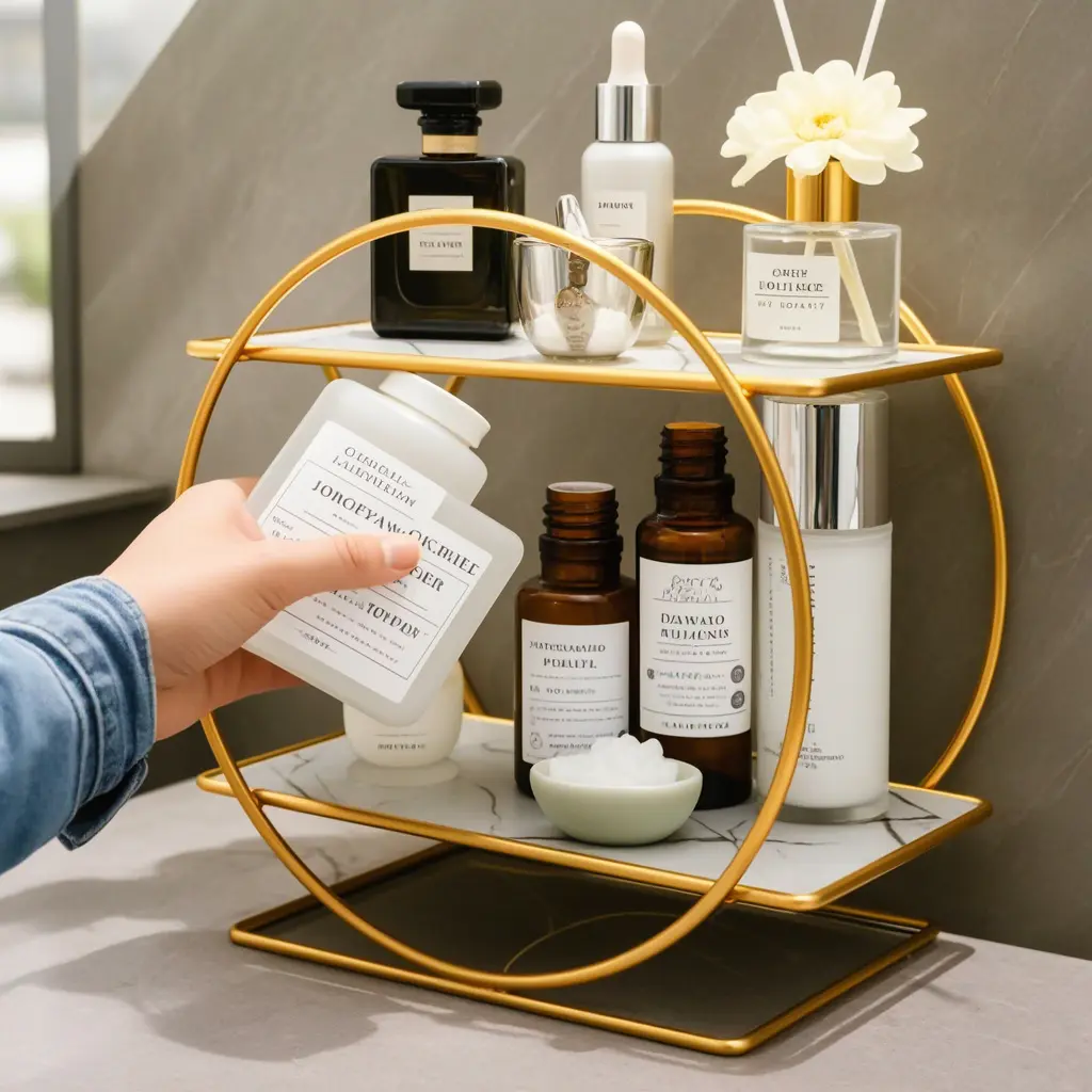 Acrylic Beauty Makeup Organizer Stand, Desktop Cosmetic Multilayer Storage Rack, Bathroom Counter Display Shelf, Stylish & Functional Design