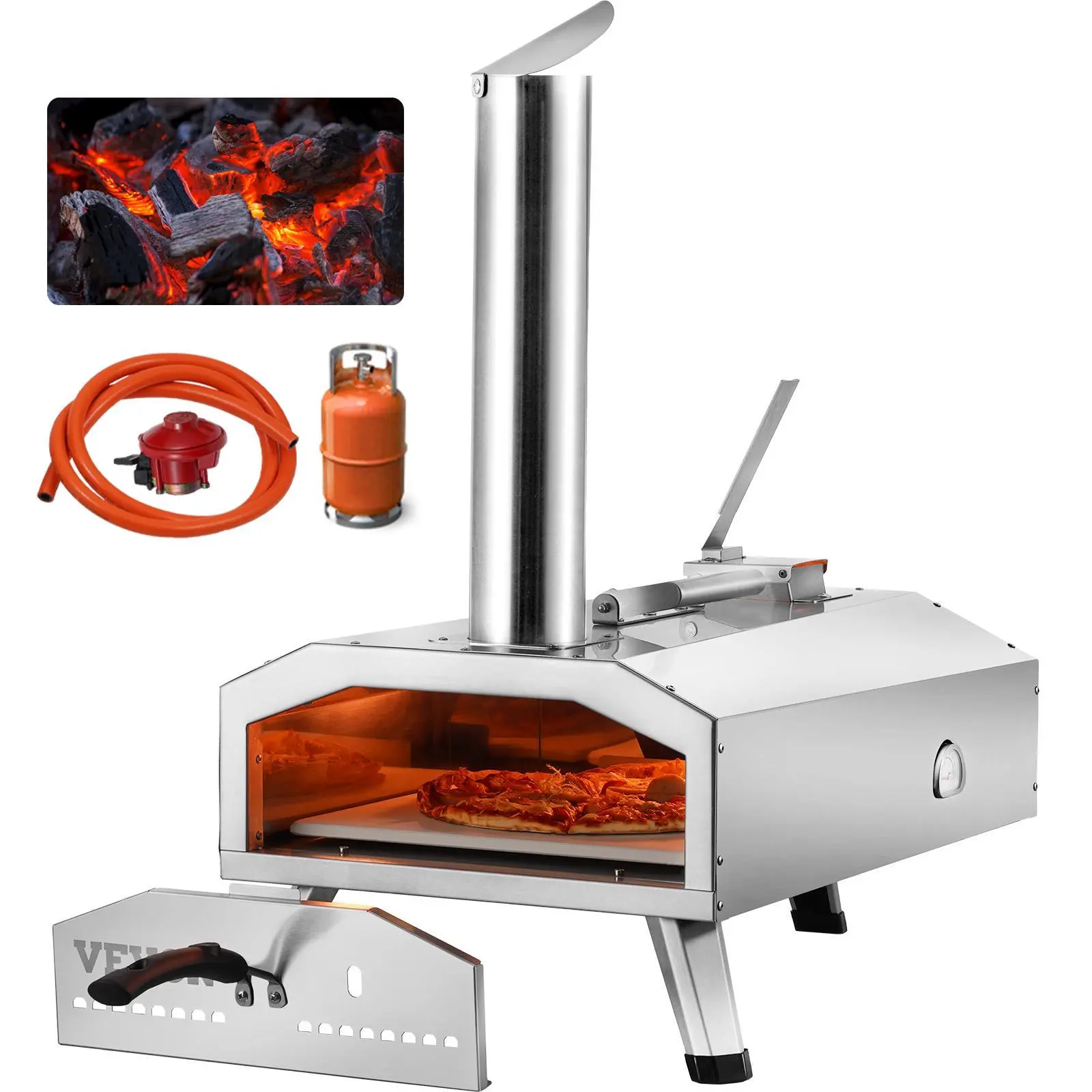 【SummerFinds】VEVOR Dual Fuel Pizza Oven for Outdoor Use,  , 12" Portable Pizza Oven, Pellet & Gas Powered Outdoor Pizza Oven with Thickened Cordierite Pizza Stone, Foldable Leg for Camping & Backyard