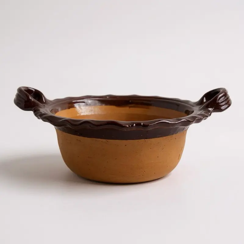 Mis Jarritos Large Mexican Clay Casserole Pot - 1.25 Gallon Handmade Rustic Terracotta Cazuela de Barro Classica for Baked Casseroles & Roasts