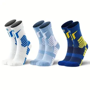 3 pairs of men's mid-tube crew socks, sizes 7-11, arch support, moisture-absorbing and anti-slip, outdoor sports socks, basketball running and cycling socks, cotton polyester fiber blend, training socks