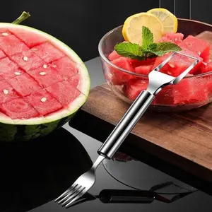 Stainless Steel Watermelon Slicer & Fork, Multifunctional Watermelon Cutter, Fruit & Vegetable Cutter, Durable Vegetable Slicer, Kitchen Utensils for Home Use, Vegetable Cutting Slicer, Durable Fruit Tool