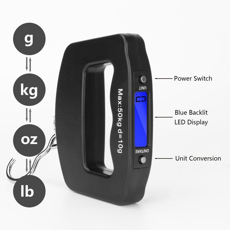 50Kg 10g Luggage Weight Scale, LCD Luggage Scale Travel Digital, Fish Scale, Home Electronic Portable Hanging Weight Hook Travel Luggage Scale