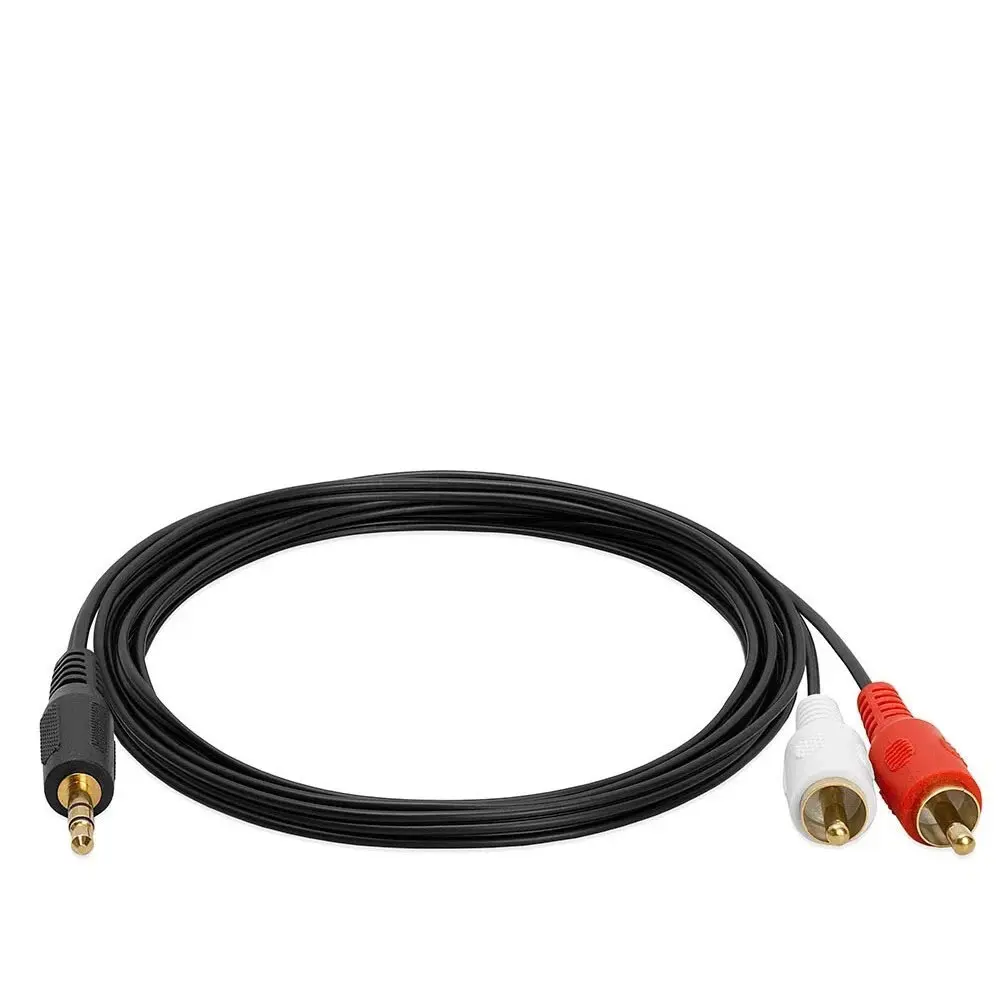 10FT 3.5mm AUX Stereo to 2 Red and White RCA Male Y Splitter Audio Cable (1 Pack/2 Packs), Thickened Black PVC Sheath, Kink-Resistant Audio Accessory for CD, CD Players, TV, Phones, Plug-In Use Connection Device
