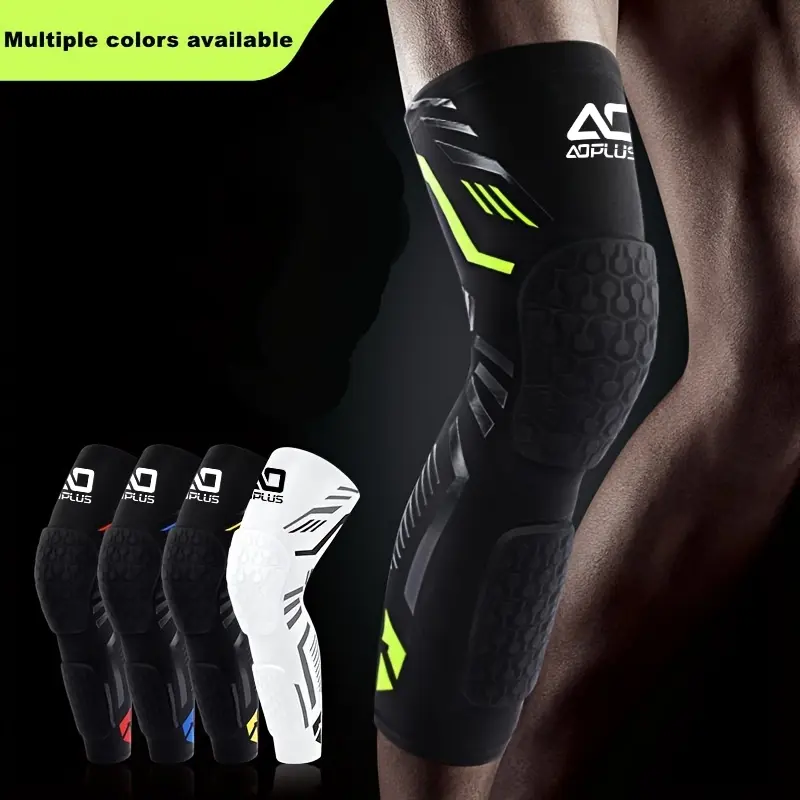AOPLUS 2-Pack Honeycomb Anti-Collision Compression Knee Sleeves – Impact-Resistant Long Leg Guards for Basketball, Cycling & Gym
