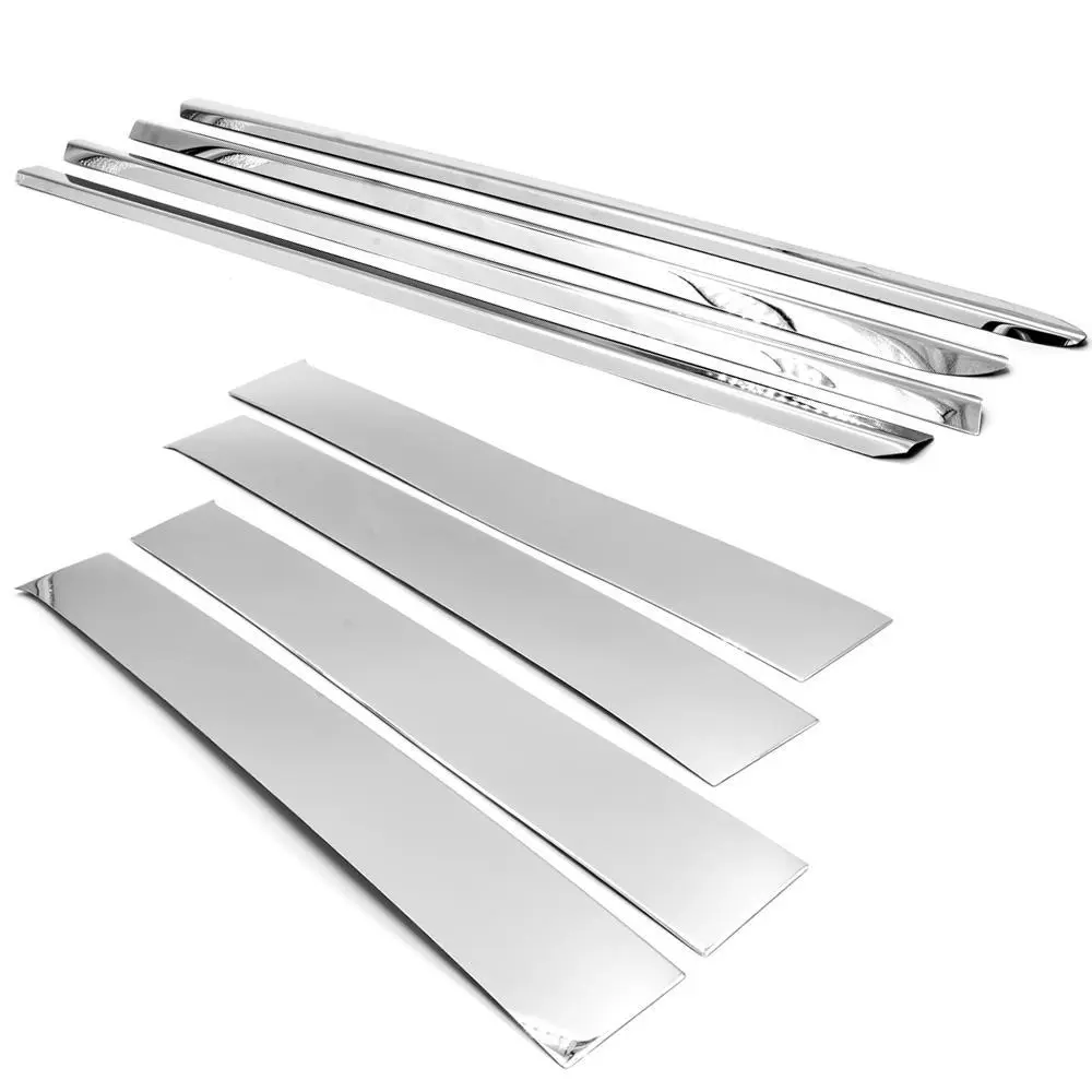 Modern 304 Polished Stainless Steel Tape-On Window Molding, Sill & Door Pillar Overlay Trim - Easy-Apply Car Exterior Chrome Accessories for 2009-2018 RAM 1500,2500,3500 Crew Cab 4-Door to Enhance Aesthetic Appeal